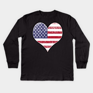 Heart American Flag Kids Long Sleeve T-Shirt